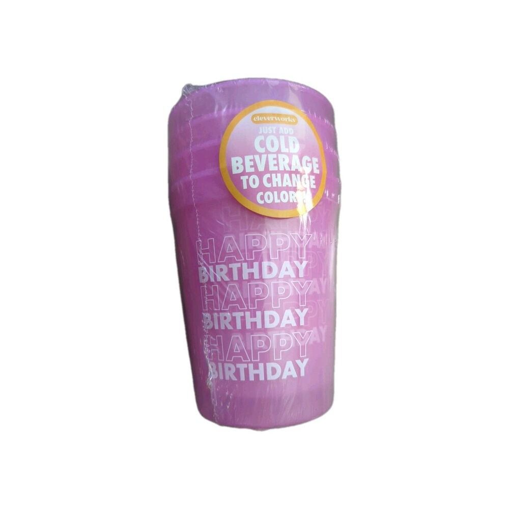 Color Changing Happy Birthday Plastic Cups 16oz Set of 4 Pink Party New